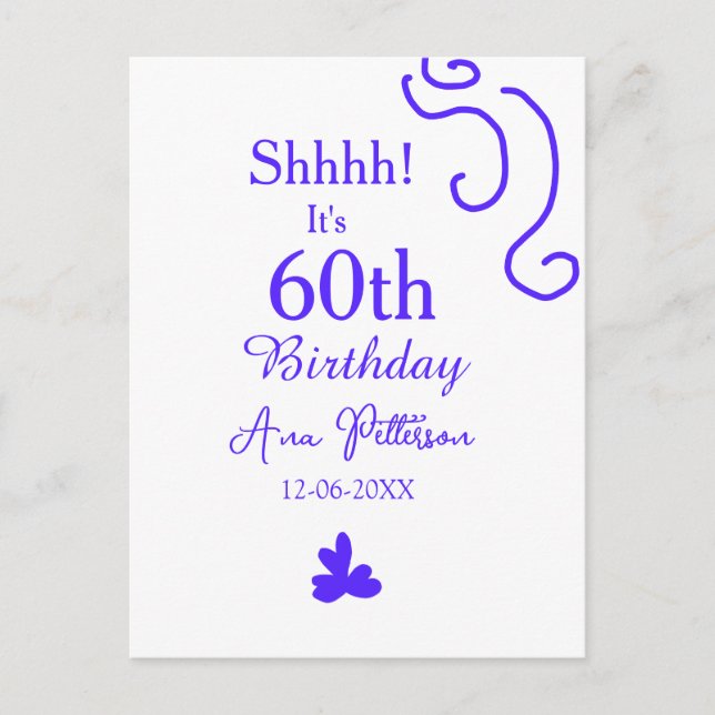 Postal Shhhh es su cumpleaños 60 add nombre púrpura españ (Anverso)