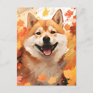 Postal Shiba Inu Acción de Gracias de Otoño