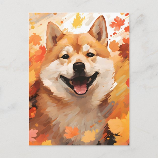 Postal Shiba Inu Acción de Gracias de Otoño  (Anverso)