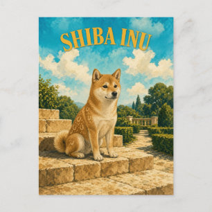 Postal Shiba Inu, Arte de Perro Acuarela Vintage