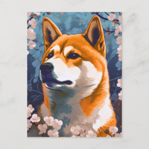Postal Shiba Inu Cherry Blossoms Dog Art