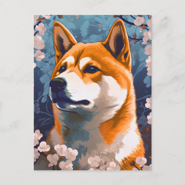 Postal Shiba Inu Cherry Blossoms Dog Art (Anverso)