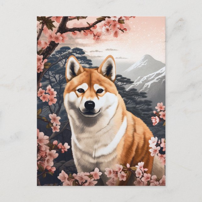 Postal Shiba Inu Cherry Blossoms Dog Art (Anverso)