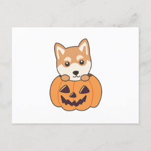 Postal Shiba Inu En Calabaza Dulces Perros Feliz Hallowee