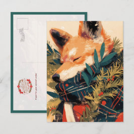 Postal Shiba Inu genial en la Navidad de invierno