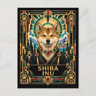 Postal Shiba Inu, perro Art Deco