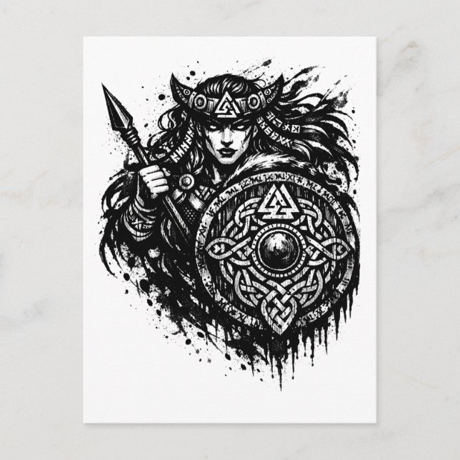 Postal Shield Maiden Spear‑Sigil – Mythic Warrior Ink (Anverso)