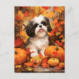 Postal Shih Tzu Acción de Gracias de Otoño