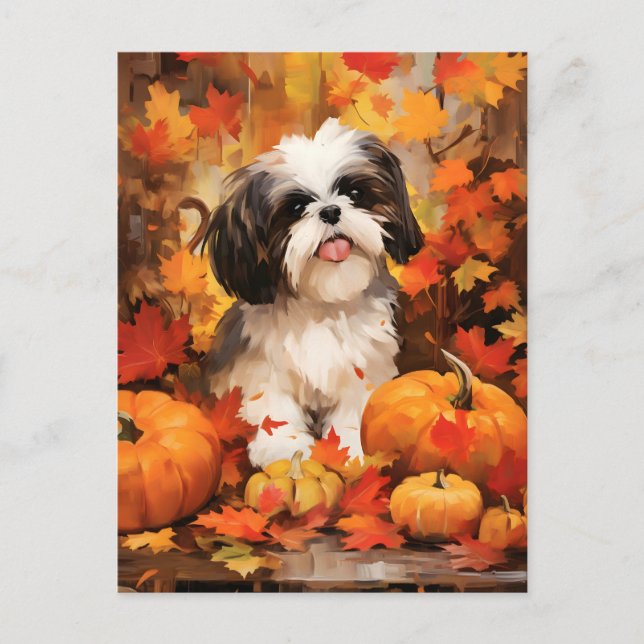 Postal Shih Tzu Acción de Gracias de Otoño (Anverso)