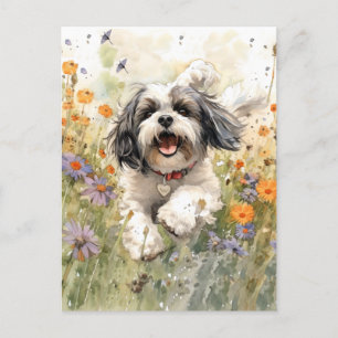 Postal Shih Tzu, acuarela floral