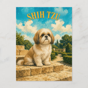 Postal Shih Tzu, Arte de Perro Acuarela Vintage