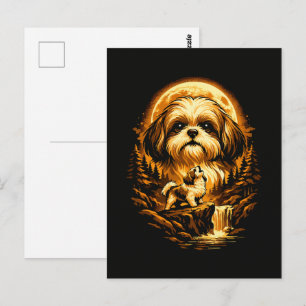 Postal Shih Tzu Aullando a La Luna Perro Divertido