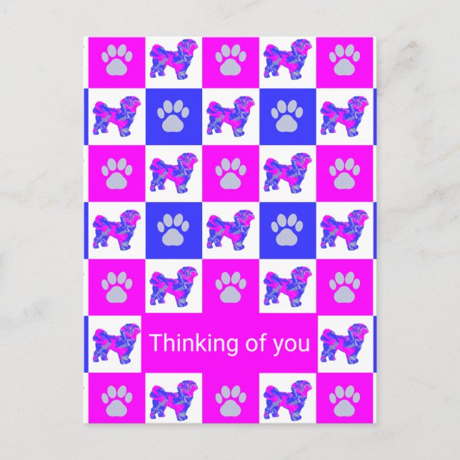 Postal Shih Tzu Dog & Paw Pink & Blue Thight (Anverso)