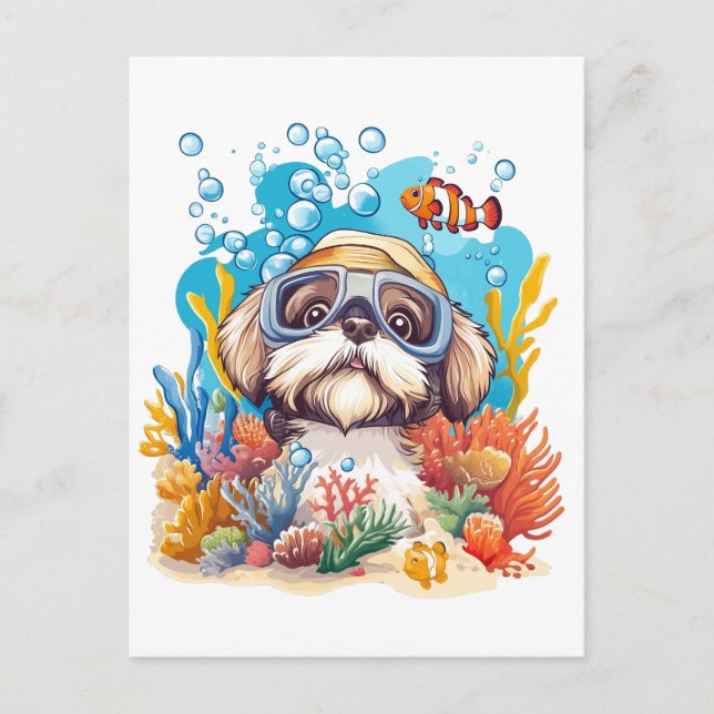 Postal Shih Tzu Dog Snorkeling Coral Reef (Anverso)