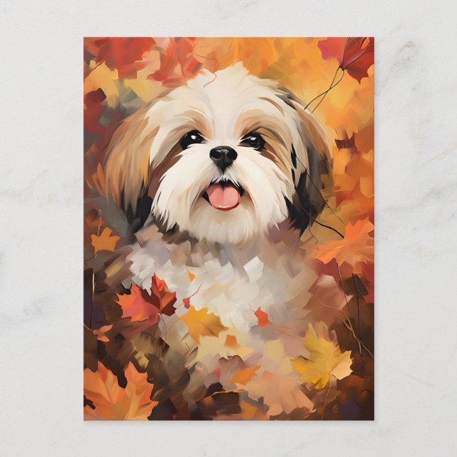 Postal Shih Tzu Otoño Día de Acción de Gracias  (Anverso)