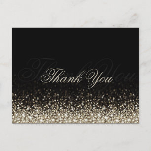 Postal Shimmering Silver Purpurina Black Gracias Postcard
