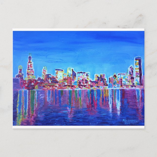 Postal Shimmering Skyline Of Chicago Skyline Por La Noche (Anverso)