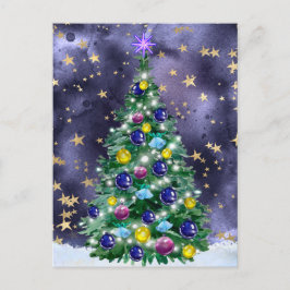 Postal Shiny Christmas tree with bright colored baubles