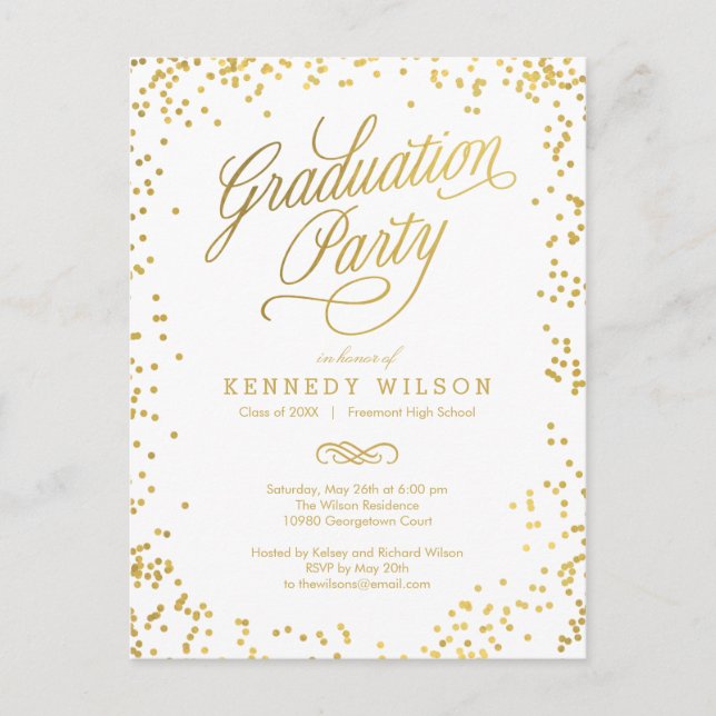 Postal Shiny Confetti Graduation Invitation Postcard (Anverso)