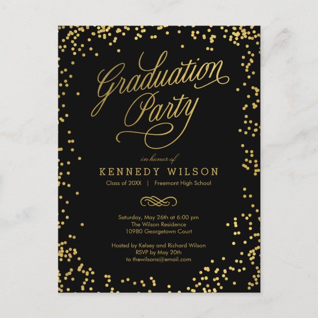 Postal Shiny Confetti Graduation Invitation Postcard (Anverso)