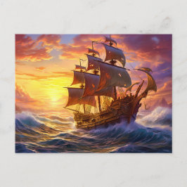 Postal Ship in Golden Sunset Storm Fantasy Painting