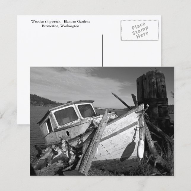 Postal Shipwreck abandonado foto en blanco y negro (Anverso / Reverso)