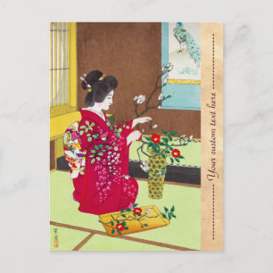 Postal Shiro Kasamatsu Ikebana japón flores escena de la 