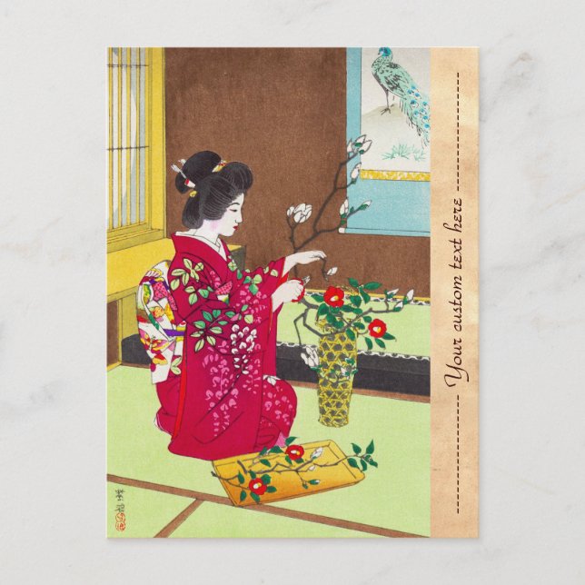 Postal Shiro Kasamatsu Ikebana japón flores escena de la  (Anverso)