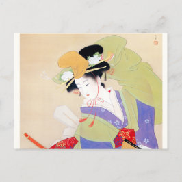 Postal Shoen Uemura 上村松園 踊り 着物 女性 舞妓 芸者 日本画 美人画 浮世絵 紫 緑