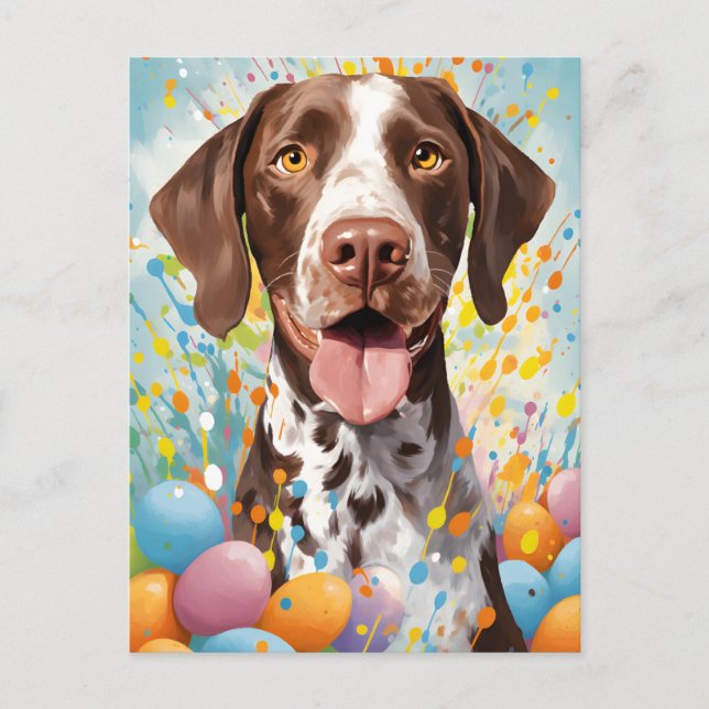 Postal Shorthaird Pointer feliz Pascua (Anverso)