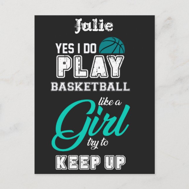 Postal Sí, Juego Básquetbol Como Un Chica Verde azulado (Anverso)