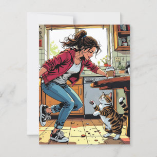 Postal Si Me Necesitas, Llámame.   Café y gato divertidos