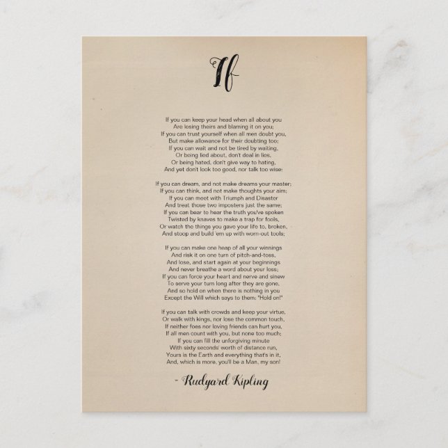 Postal Si poema de Rudyard Kipling Vintage (Anverso)