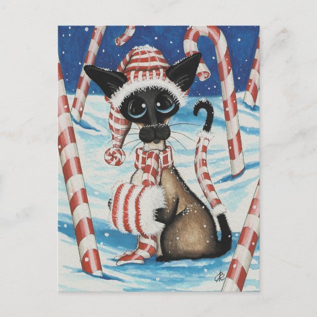 Postal Siamese Candy Cane Kitty (Anverso)