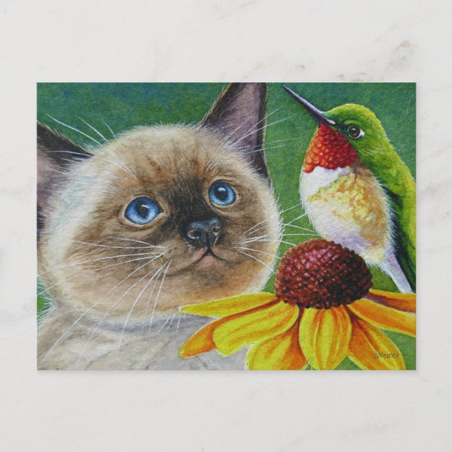 Postal Siamese Kitten & Hummingbird (Anverso)