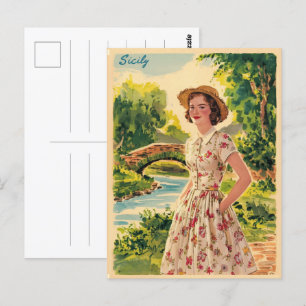 Postal Sicilia es una mujer italiana de la época de los a