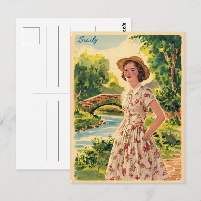 Postal Sicilia es una mujer italiana de la época de los a (Anverso / Reverso)
