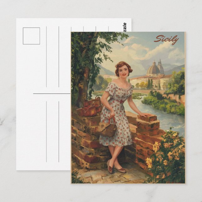 Postal Sicilia es una mujer italiana de la época de los a (Anverso / Reverso)