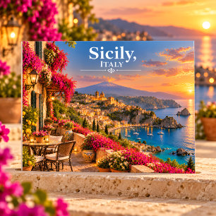Postal Sicilia Italia Atardecer Pueblo Costero Viajes