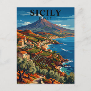 Postal Sicilia Italia Mediterráneo Costero Vintage
