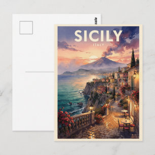 Postal Sicilia Italia Viaje Vintage