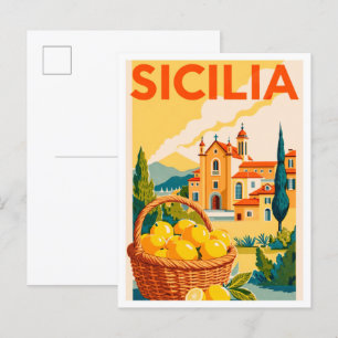 Postal Sicilia Italia Viajes de Ilustracion de arte