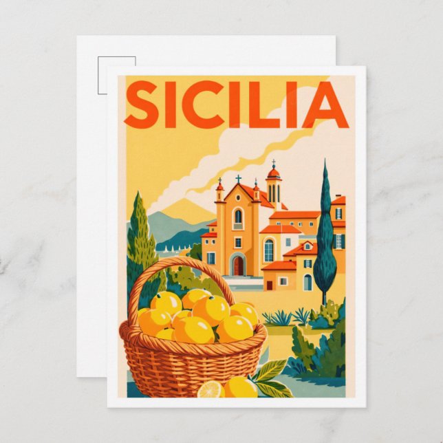Postal Sicilia Italia Viajes de Ilustracion de arte (Anverso / Reverso)