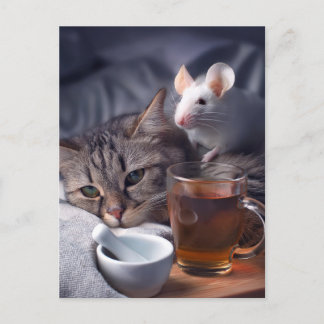 Postal Sick Kitty En La Cama