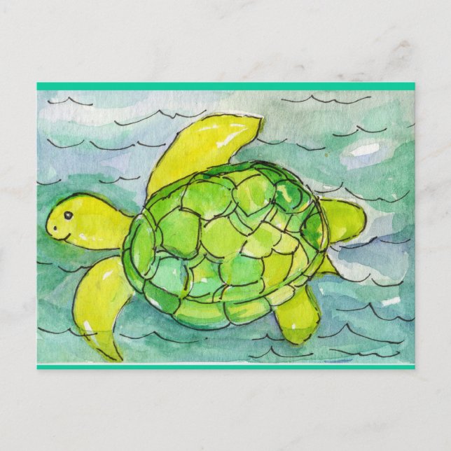 Postal Sid the Silly Sea Turtle Original acuarela (Anverso)