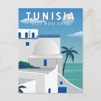 Postal Sidi Bou Said Túnez Arte de viaje retro Vintage