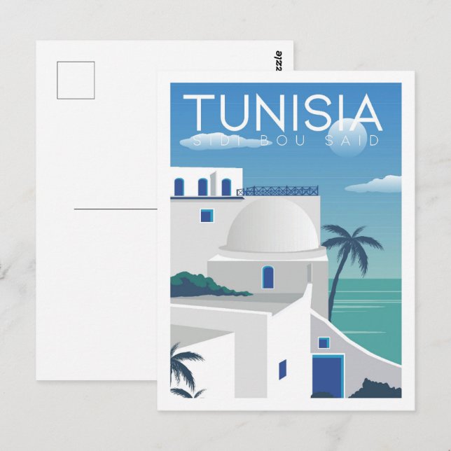 Postal Sidi Bou Said Túnez Ilustracion del lugar de viaje (Anverso / Reverso)