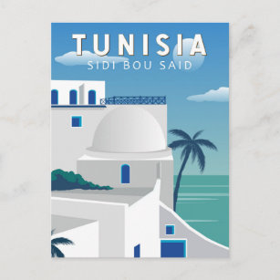 Postal Sidi Bou Said Tunisia Vintage de arte de viajes re