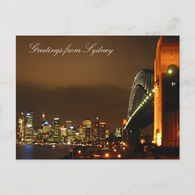 Postal sidney skyline de noche (Anverso)