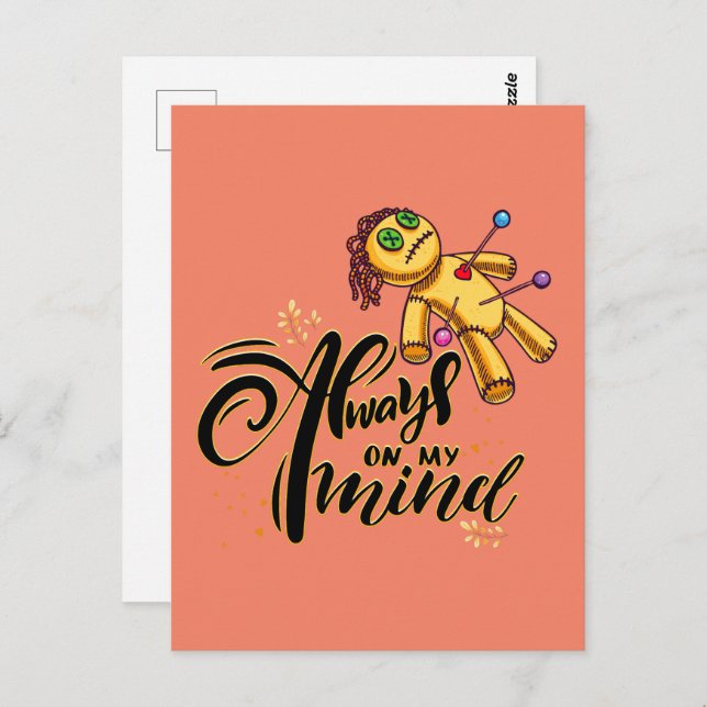 Postal Siempre en mi mente divertida muñeca de Halloween  (Anverso / Reverso)